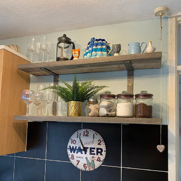 Union Rustic 2X 130Cm Driftwood Solid Wood Shelf & Double Brackets